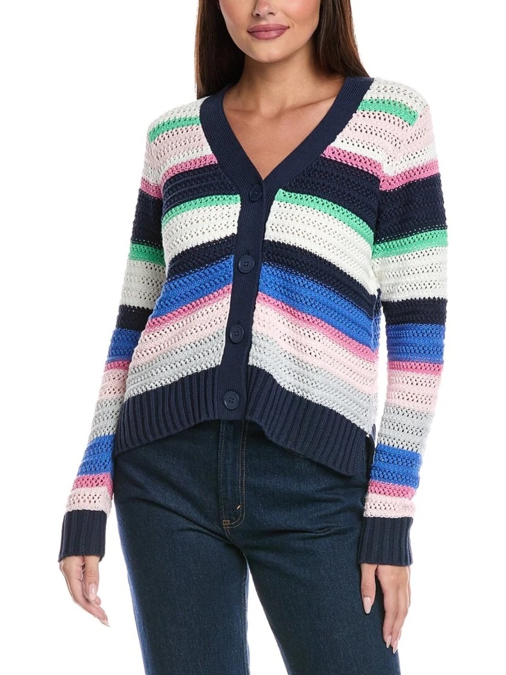 &Isla Multicolor Striped Lauren Texture Cardigan Sweater